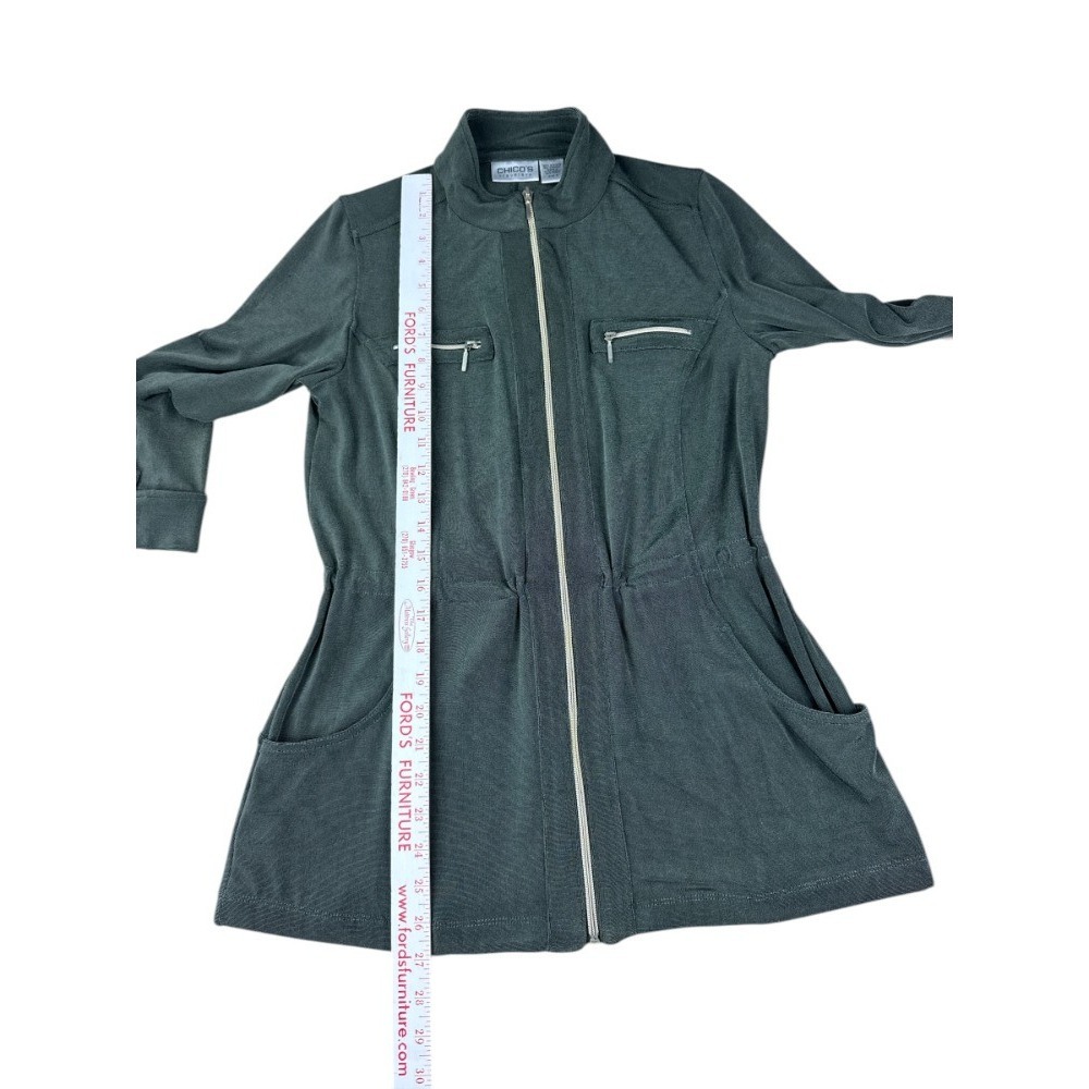 Chico's Travelers Sage Green 2 Piece Jacket & Pant Set Size 0 Gold Zip‎ Relaxed - Picture 4 of 14